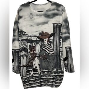 JVINI Vintage Art Deco Leopard Oversized Graphic Long Sleeve Top OS